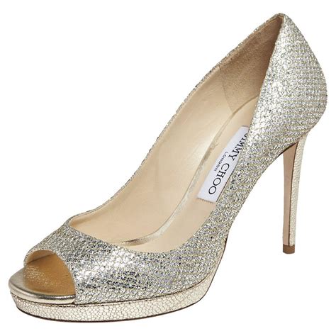 Jimmy Choo Metallic Silver Glitter Fabric Pumps, Brand Size 38 